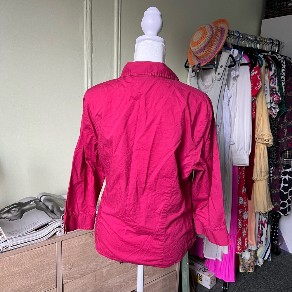 STYLE & CO Maroon Red Pink Petite Stretch Blouse Button Down Cotton Shirt Top 16 - Picture 10 of 15